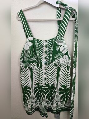 Farm Rio Green Tropical Palm & Toucan Romper - Size L